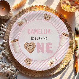 ミルクとクッキーのピンクの最初の誕生日パーティー ペーパープレート