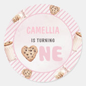ミルクとクッキーのピンクの最初の誕生日パーティー ラウンドシール (正面)