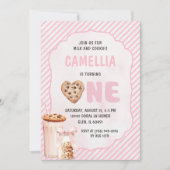 ミルクとクッキーのピンクの最初の誕生日パーティー 招待状 (正面)