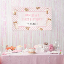 ミルクとクッキーのピンクの最初の誕生日パーティー