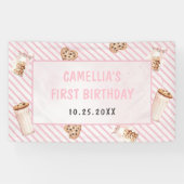ミルクとクッキーのピンクの最初の誕生日パーティー 横断幕 (横)
