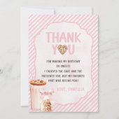 ミルクとクッキーのピンクの誕生日パーティー サンキューカード (正面)