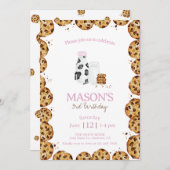 ミルクとクッキーのピンクの誕生日パーティー 招待状 (正面/裏面)