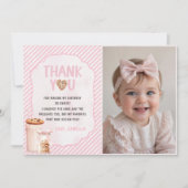 ミルクとクッキーのピンクの誕生日写真 サンキューカード (正面)