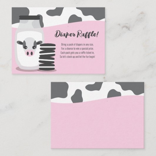 ミルクとクッキーのピンクの赤ちゃんシャワーおむつラッフル エンクロージャーカード (正面/裏面)