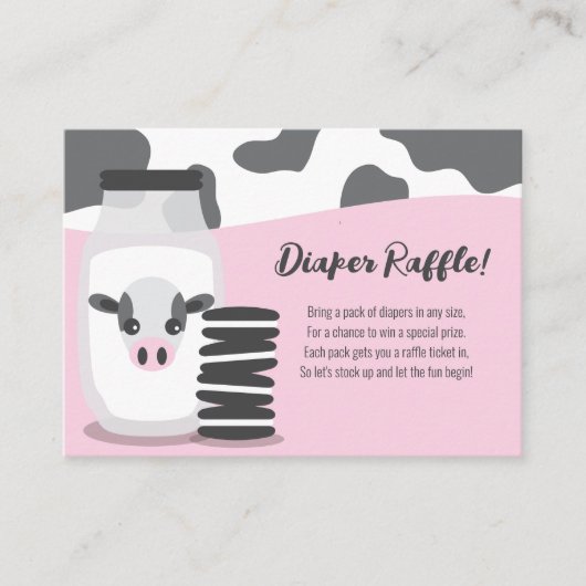 ミルクとクッキーのピンクの赤ちゃんシャワーおむつラッフル エンクロージャーカード (正面)