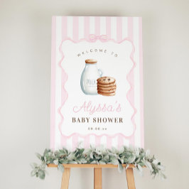 ミルクとクッキーのピンクの赤ちゃんシャワー歓迎サイン ポスター