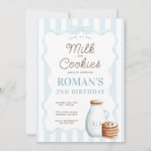 ミルクとクッキーのブルーバースデーパーティーへの招待 招待状 (正面)