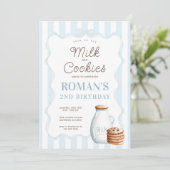 ミルクとクッキーのブルーバースデーパーティーへの招待 招待状 (スタンド正面)