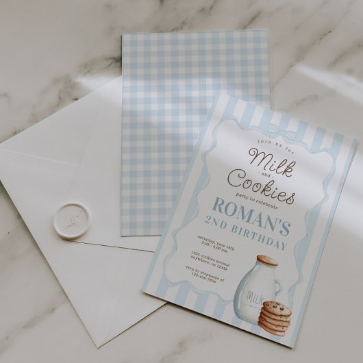 ミルクとクッキーのブルーバースデーパーティーへの招待 招待状