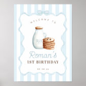 ミルクとクッキーのブルーバースデーパーティー歓迎サイン ポスター (正面)