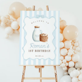 ミルクとクッキーのブルーバースデーパーティー歓迎サイン ポスター