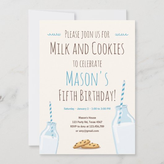 ミルクとクッキーのブルーボーイバースデーパーティー 招待状 (正面)