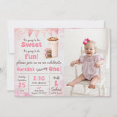 ミルクとクッキーの女の子の最初の誕生日パーティーの写真 招待状 (正面)