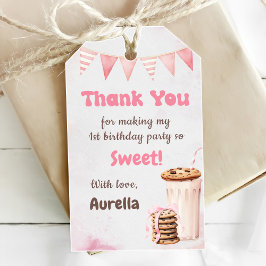 ミルクとクッキーの女の子の最初の誕生日パーティー ギフトタグ