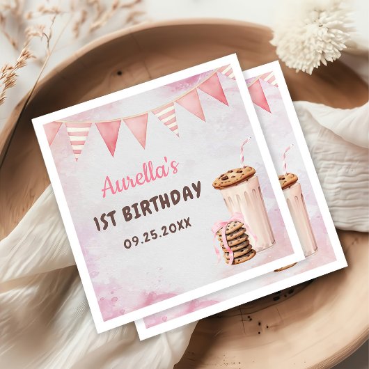 ミルクとクッキーの女の子の最初の誕生日パーティー スタンダードカクテルナプキン