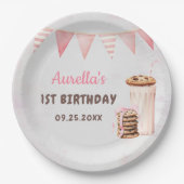 ミルクとクッキーの女の子の最初の誕生日パーティー ペーパープレート (正面)