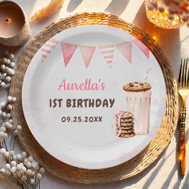 ミルクとクッキーの女の子の最初の誕生日パーティー ペーパープレート