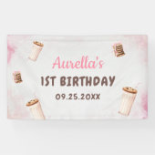ミルクとクッキーの女の子の最初の誕生日パーティー 横断幕 (横)