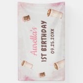 ミルクとクッキーの女の子の最初の誕生日パーティー 横断幕 (縦)