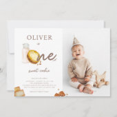 ミルクとクッキーの最初の誕生日パーティーの写真 招待状 (正面)