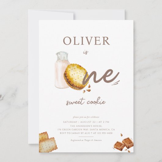 ミルクとクッキーの最初の誕生日パーティーの招待 招待状 (正面)