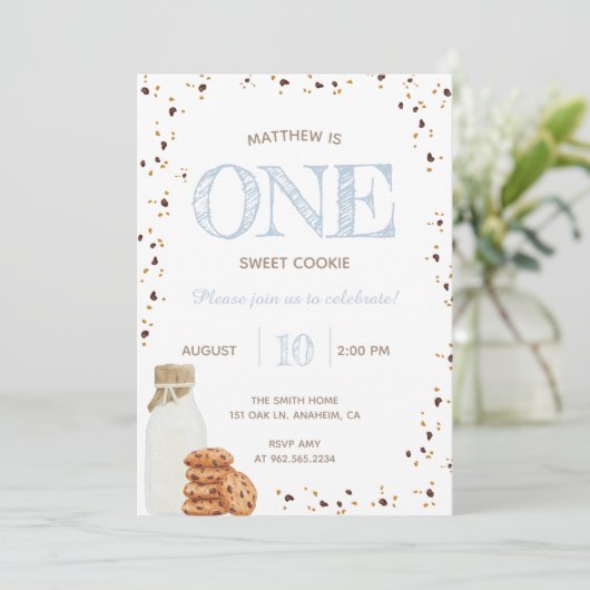ミルクとクッキーの最初の誕生日パーティーへの招待 招待状 (スタンド正面)