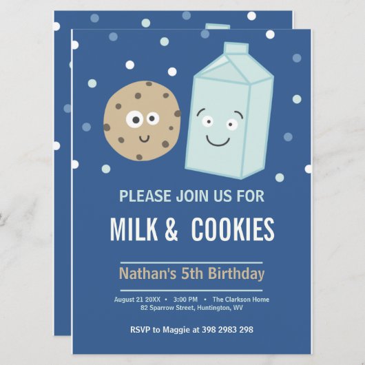 ミルクとクッキーの誕生日デザートパーティの招待状 招待状 (正面/裏面)