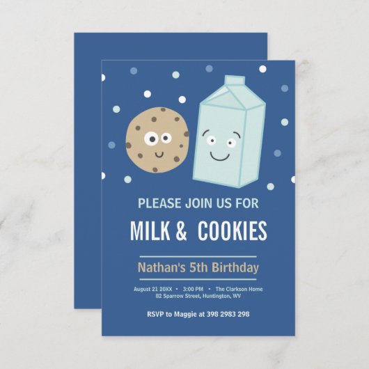ミルクとクッキーの誕生日デザートパーティー 招待状 (正面/裏面)