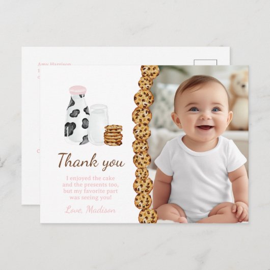 ミルクとクッキーの誕生日パーティーお礼カード ポストカード (正面/裏面)