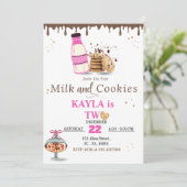 ミルクとクッキーの誕生日パーティーの女の子のための招待 招待状 (スタンド正面)