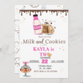 ミルクとクッキーの誕生日パーティーの女の子のための招待 招待状 (正面/裏面)