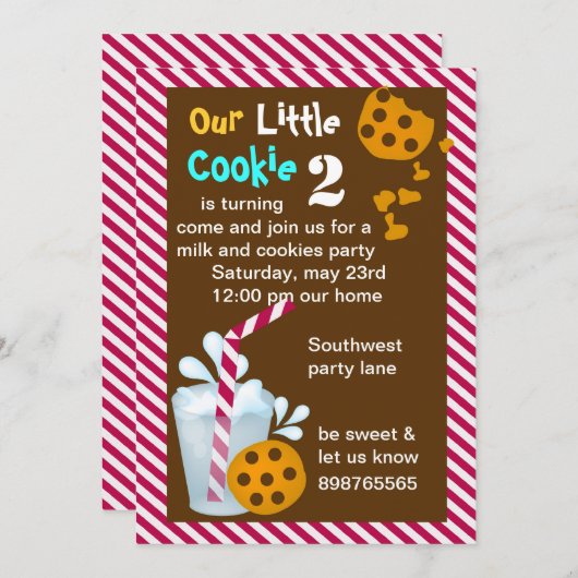 ミルクとクッキーの誕生日パーティーの招待状 招待状 (正面/裏面)