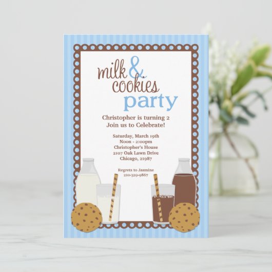 ミルクとクッキーの誕生日パーティーの招待 招待状 (スタンド正面)