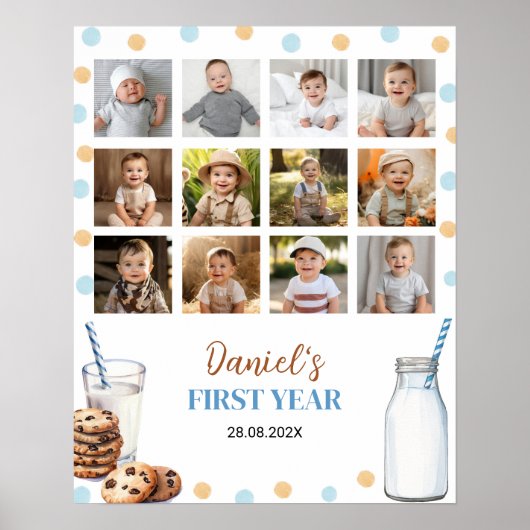 ミルクとクッキーの誕生日写真マイルストーンのサイン ポスター (正面)