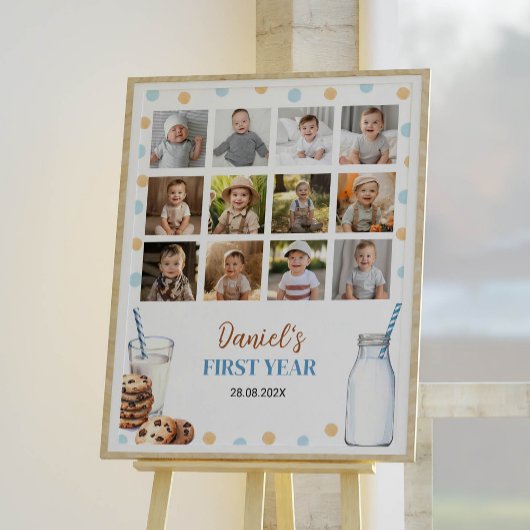 ミルクとクッキーの誕生日写真マイルストーンのサイン ポスター