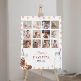 ミルクとクッキーの誕生日写真マイルストーンのサイン ポスター