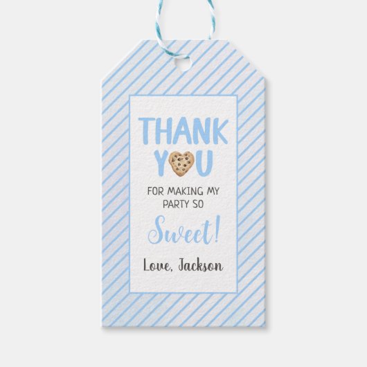 ミルクとクッキーの青い最初の誕生日パーティー ギフトタグ (正面)