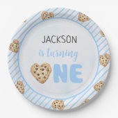 ミルクとクッキーの青い最初の誕生日パーティー ペーパープレート (正面)