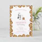 ミルクとクッキーはピンクの誕生日パーティーをクラムピンク 招待状 (スタンド正面)