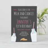 ミルクとクッキーピンクの女の子誕生パーティー 招待状 (スタンド正面)