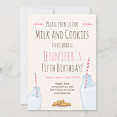 ミルクとクッキーピンクの女の子誕生パーティー 招待状 (正面)