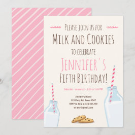 ミルクとクッキーピンクの女の子誕生パーティー 招待状