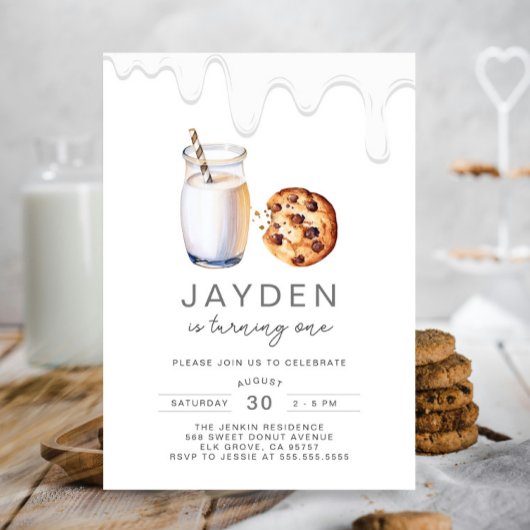 ミルクとクッキー任意の年齢の男女兼用誕生日 招待状