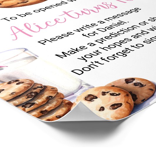 ミルクとクッキー女の子の誕生日時間カプセルのサイン ポスター (角)