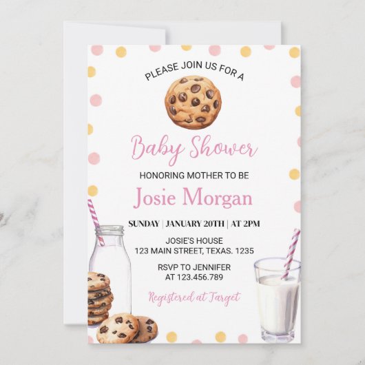ミルクとクッキー女の子ベビーシャワー招待状 招待状 (正面)