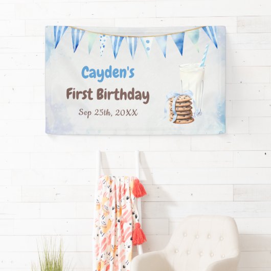 ミルクとクッキー少年の最初の誕生日パーティー 横断幕 (インサイチュ)