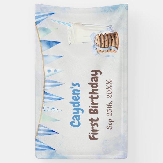 ミルクとクッキー少年の最初の誕生日パーティー 横断幕 (縦)