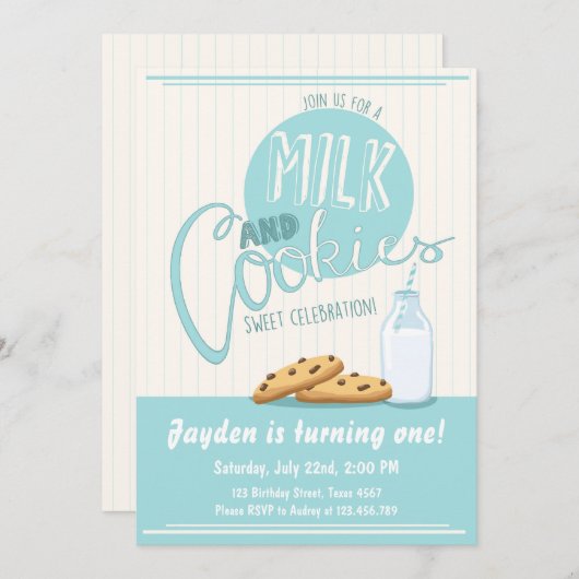 ミルクとクッキー招待状誕生日パーティー招待状 招待状 (正面/裏面)