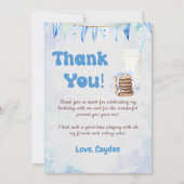 ミルクとクッキー男の子の誕生日パーティー サンキューカード (正面)
